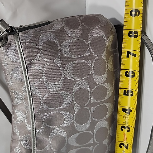 Coach Signature Metallic Silver Buckle Flap Crossbody Shoulder Handbag Purse - Picture 7 of 11
